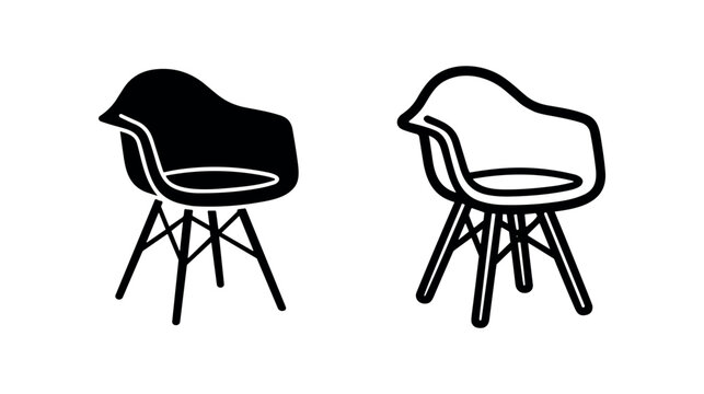 Modern Eames-style armchair icon in filled and outline design, representing contemporary furniture and interior decor.