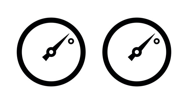 Pressure gauge or speedometer icon. Meter indicator symbol for dashboard or industrial display.