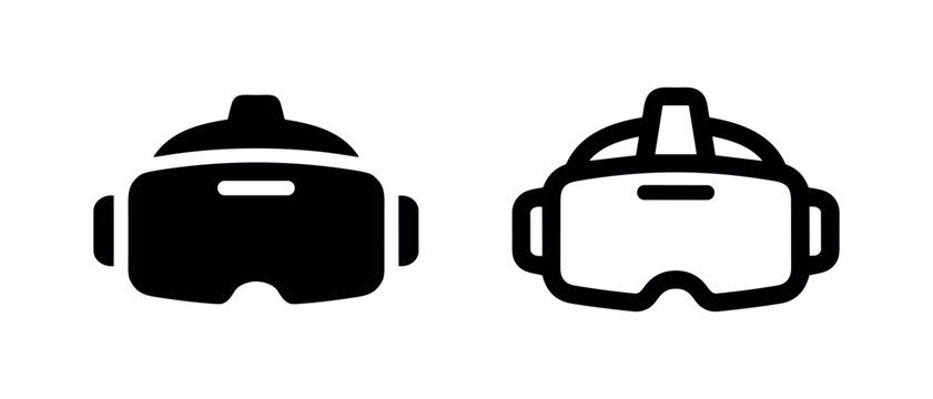 VR headset icon set. Virtual reality glasses silhouette and outline for gaming and futuristic technology concepts.