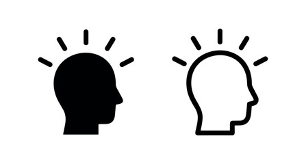 Human head with radiating lines icon symbolizing an idea or creative thought. © liubomir118809