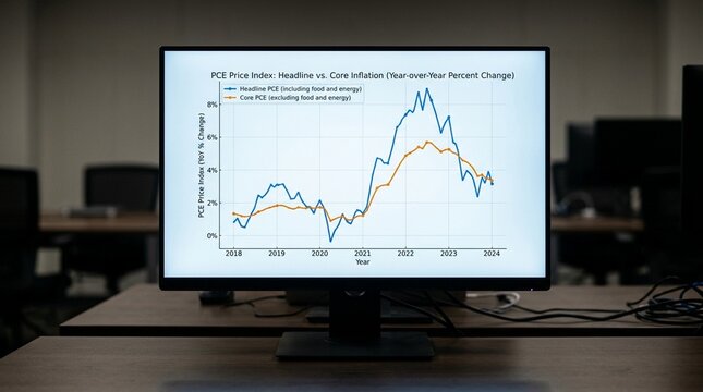 PCE price index chart on screen core inflation data concept Business and Finance Background