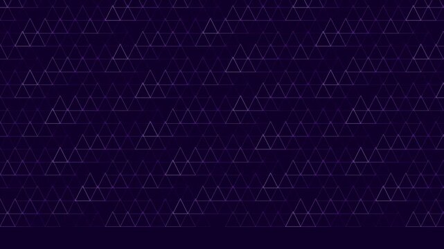 Abstract geometric triangle pattern background, dark purple digital tech motion seamless loopable science and data visualization backdrop