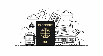 Obraz premium Travel Documents Globe Transport Icons.