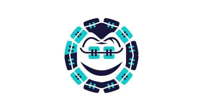 Orthodontic Design: A Cheerful, Conceptual Illustration Featuring Braces and Smiling Face