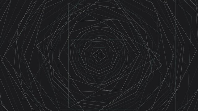 Abstract geometric tunnel animation, pulsing concentric polygon shapes, minimalist dark motion background