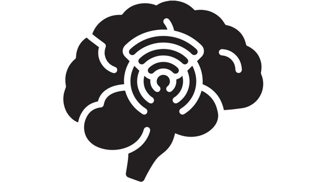 Black brain with white outline maze on white background in simple minimalist style for mental health