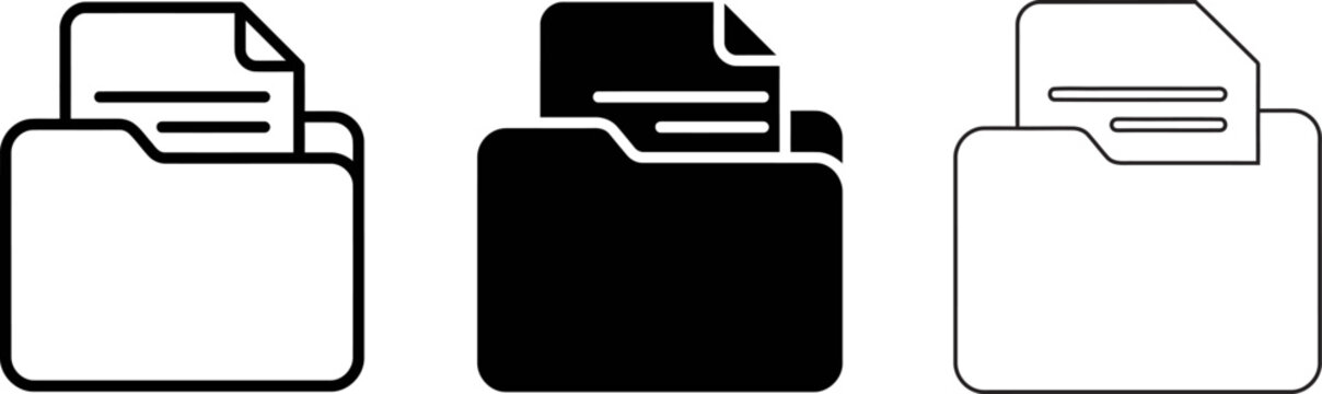 Three folder icons with documents different states vector