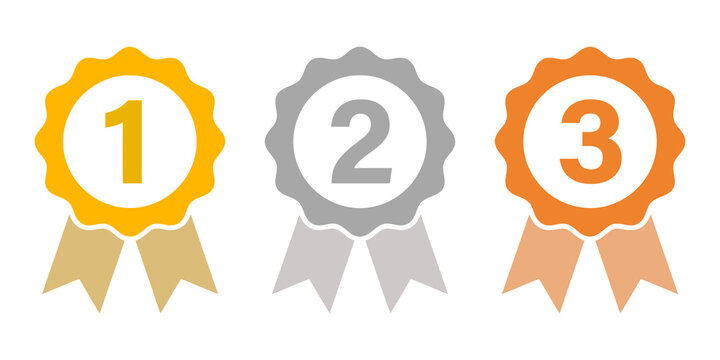 Colorful 1st, 2nd, 3rd place ribbons with numbers on transparent background