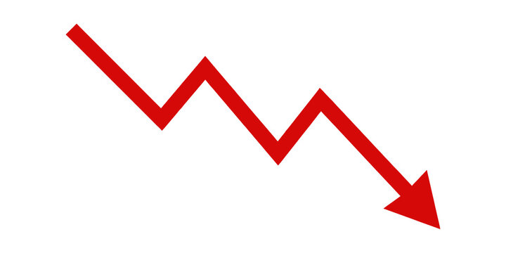 Red downward trend arrow chart on transparent background