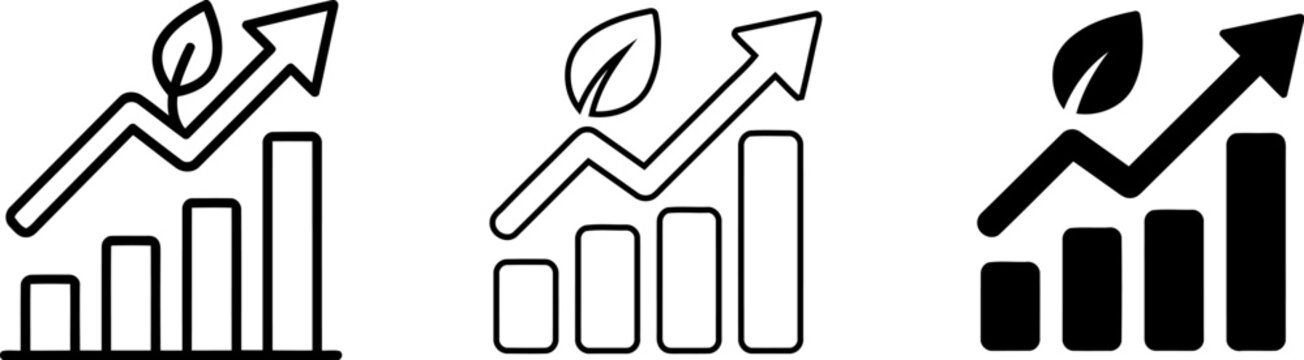 Three business growth icons with different colors and styles