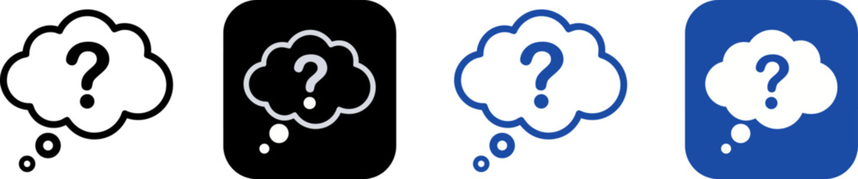Three different styles of thought bubble icons in black
