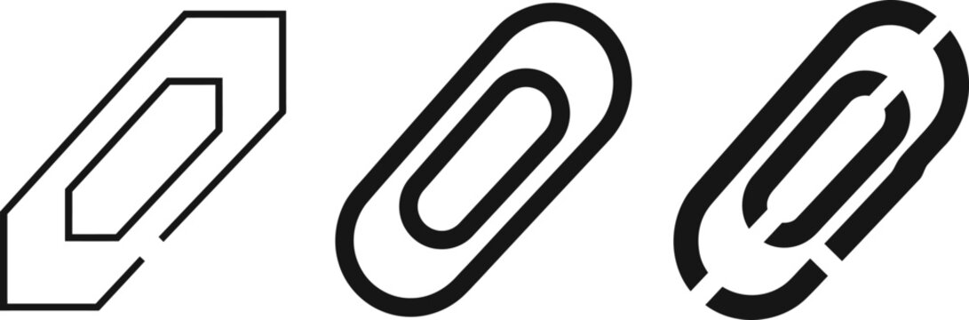 Three different styles of paperclip icons in black and white