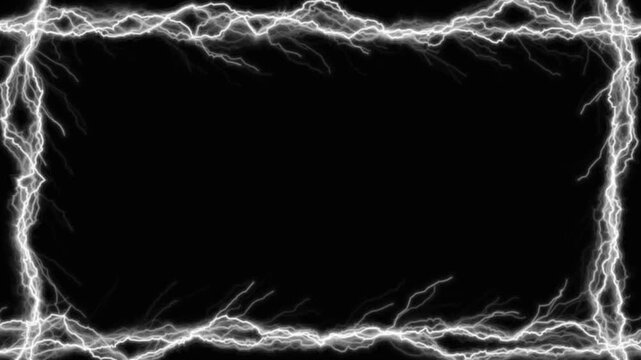 White Electric Lightning Frame on Black Background