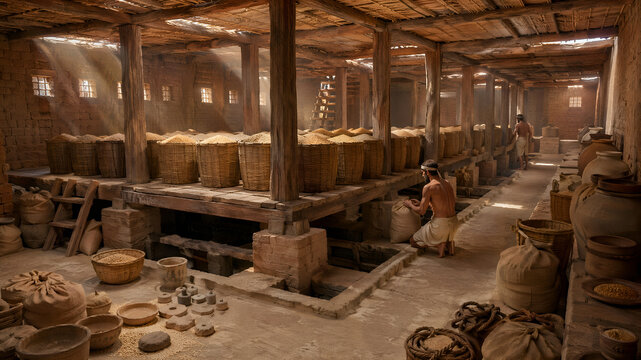Archaeological Reconstruction of an Indus Valley Granary Interior at Mohenjo-daro