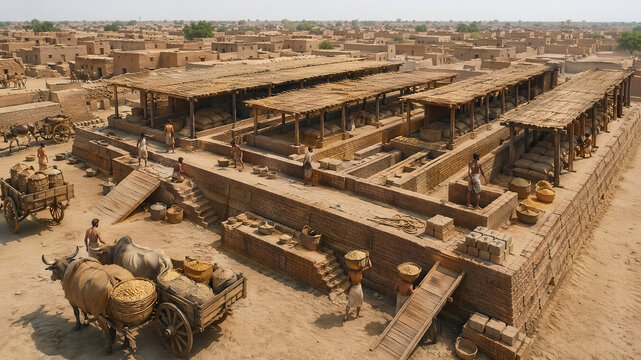Archaeological Reconstruction of the Granary Complex at Mohenjo-daro, Indus Valley Civilization Aerial View