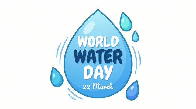 World Water Day 22 March typography, blue water drop illustration for environmental awareness, conservation and sustainability campaign graphic