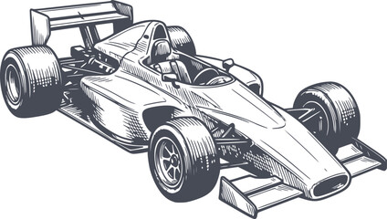 Naklejka premium professional formula one racing car illustration in black hand drawn style with no white fills for high speed concept and automotive design