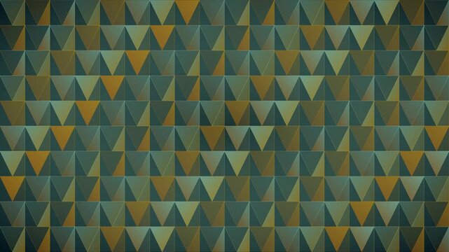 Geometric triangle pattern motion background, abstract teal and gold mosaic loop