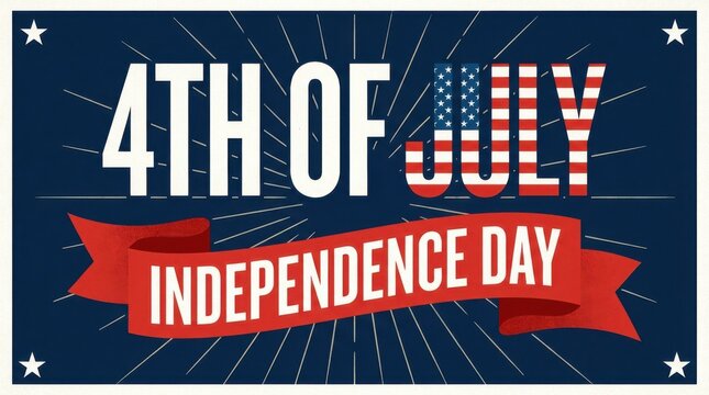 4th of july independence day celebration banner with american flag typography