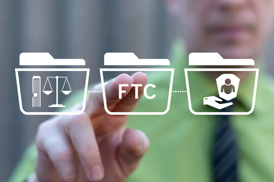Concept of FTC Federal Trade Commission. FTC Regulatory Oversight, Consumer Protection, Antitrust Enforcement, Market Competition Policy, Business Compliance, Trade Regulation, Corporate Governance.