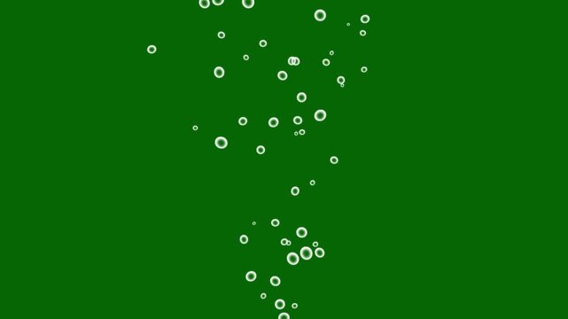 Abstract white bubble  motion video, distribution of bubbles moving from bottom to top effect, close up, slow motion, underwater bubbles, upward movement colorful soap bubbles on green background. 4k