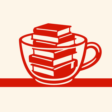 Taza de cristal con libros