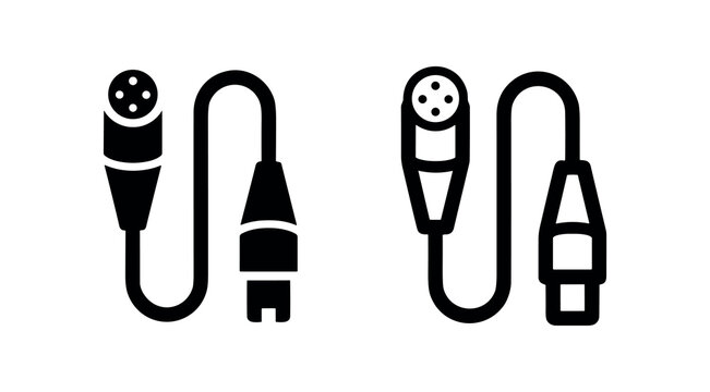 Set of two black and white icons representing audio connectors, MIDI and XLR