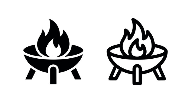 Fire Pit Icons: Solid and Outline Styles