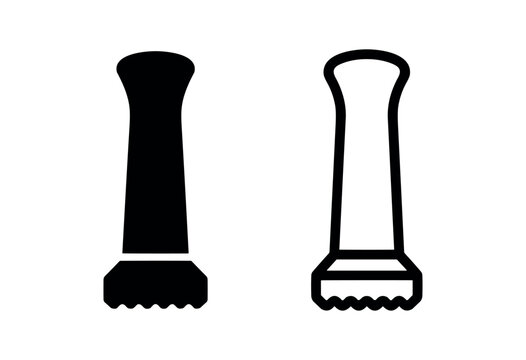 Cocktail muddler icon in solid and outline style for crushing ingredients in drinks.
