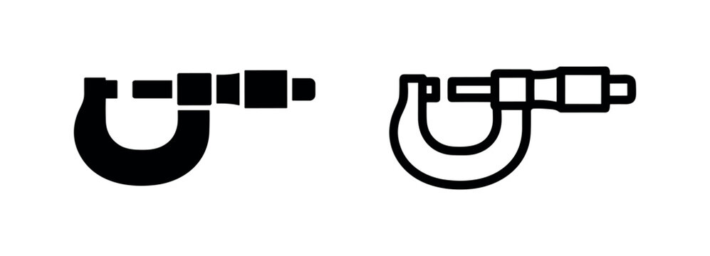 Micrometer icon set. Precision measurement tool in glyph and outline style.