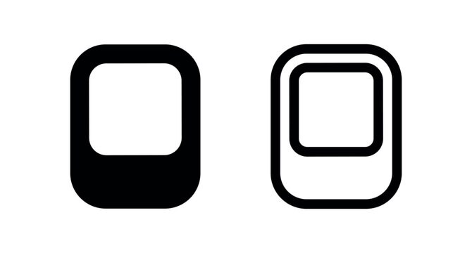 Airplane window icon in filled and outline style, representing travel and aviation