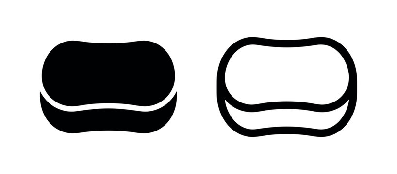 Bath sponge or cushion icon set, solid and outline vector illustration for bathing and relaxation.