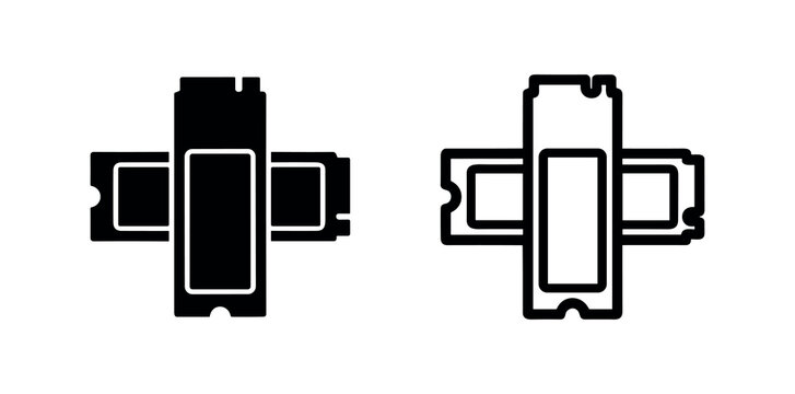 M.2 SSD storage icon set. Solid-state drive for computer, server, or gaming in glyph and outline style. Vector illustration.