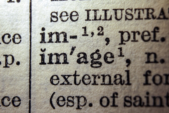 Word image on dictionary page, macro close up