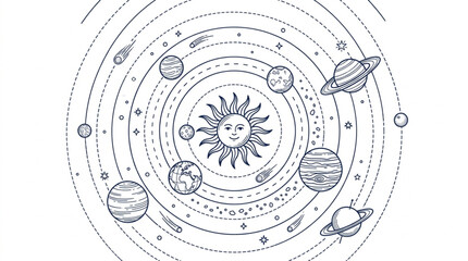 Vintage Solar System Illustration with Sun and Planets. © andi