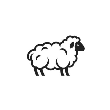 Sheep Cartoon Black White Illustration.