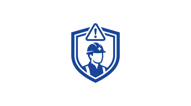 Construction worker in a shield logo.