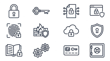 Cybersecurity Icons Representing Digital Safety and Protection Concepts. © Farika