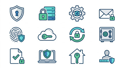 Cybersecurity icons set for digital protection and data security. © Farika