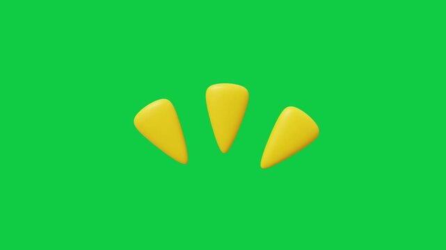 3D Yellow Pop Accent Sparks. Animated three-dimensional yellow comic pop style sparks expanding outwards on a solid green screen for video editing.