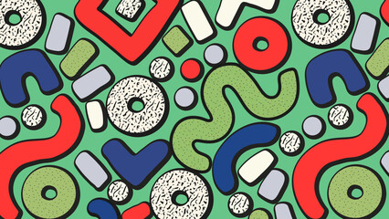 Obraz premium Green memphis pattern desktop wallpaper, abstract geometric background