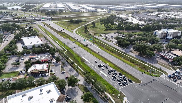 Ellenton, Florida, route 301 and interstate 75 looking west with heavy traffic