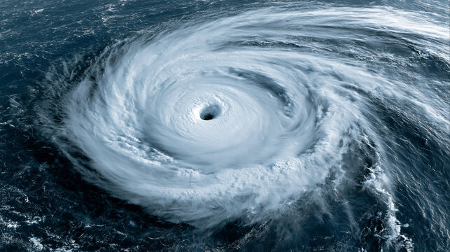 Hurricane from Above: An awe-inspiring view of a powerful hurricane from a satellite perspective, showcasing its massive scale and destructive potential over the ocean.