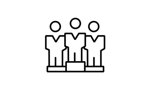Professional Business Team Leader. Animated line icon showing three businessmen standing together with the center leader highlighted for team success and management.