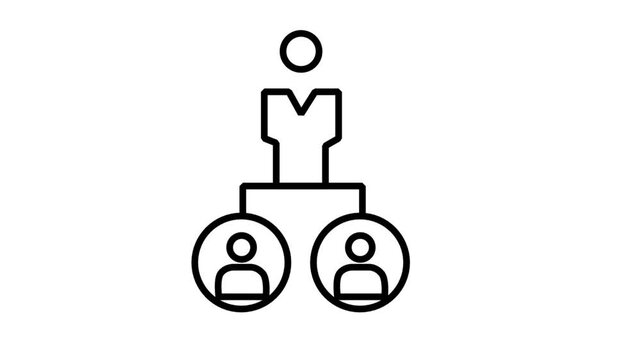 Business Organization Structure Hierarchy. Animated line icon displaying a corporate hierarchy chart with a leader connecting to team members for organizational structure management.