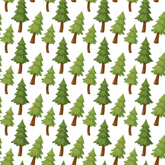 Obraz premium Seamless pattern with pine trees on white background. Vector forest nature background.