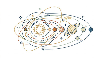 Solar System Planets Orbiting Sun Astronomical Illustration. © Iwan
