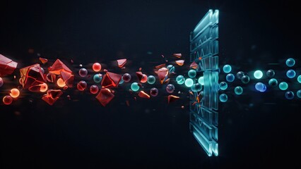 Obraz premium Data particles flow through a digital filter to create a structured stream of information in this abstract composition.