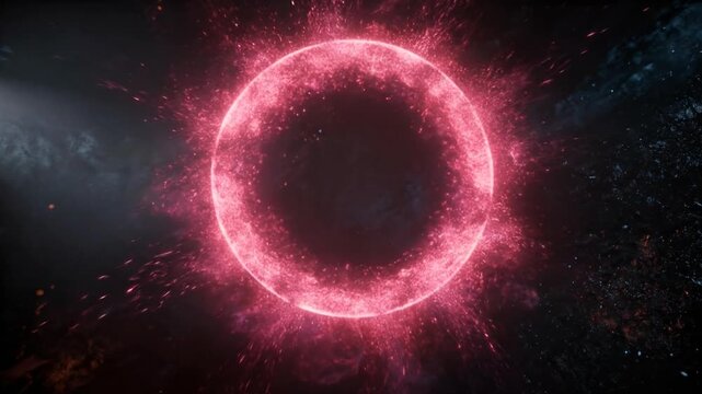 Glowing Pink Energy Portal Ring in Dark Space Background