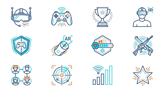 Collection of gaming and technology icons in a grid layout.